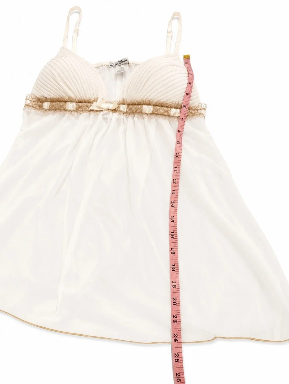 Linea Donatella Ivory Babydoll Chemise Nightgown Lace Trim Pleated Cups Size L
